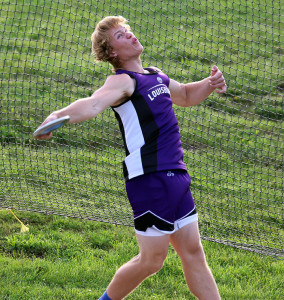 Connor McMullen lets the discus fly Thursday at the Frontier League meet in Spring Hill. McMullen won the league title in the discus with a throw of 175-3.