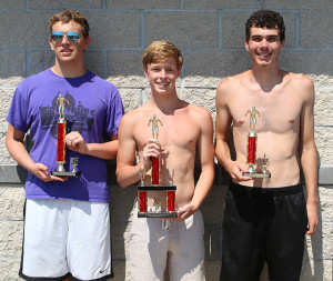 Barracuda swimmers Alex Prettyman (left) and Christopher Dallimore (right) finished second and third, respectively, in the 15-and-over boys division.
