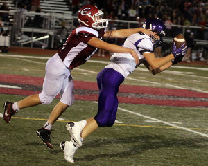 Senior Mitchell McLellan hauls in a pass in the second half Friday against Eudora.
