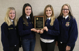 (From left) Bryn O'Meara, Madelynn Yalowitz, Paige Buffington and Holly Turner pose with their National FFA Gold Team Award in Food Science and Technology.