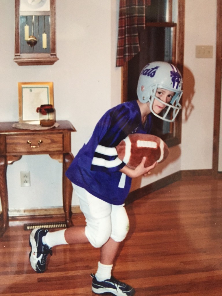 Little Kody Cook would dress up in full gear to play outside in the front yard as a Kansas State football player. Photo courtesy of the Cook family