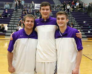 Louisburg seniors (from left) Alex Dunn, Ben Brummel and Jacob Welsh were honored before the game during a senior night ceremony. 