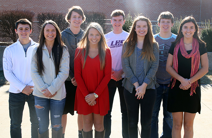 The 2016 Louisburg High School winter homecoming candidates are (front row, from left) Makenzie Kallevig, Makenzie Richardson, Riley George, Megan Roy; (back row) Cale Schneider, Mitchell McLellan, Spencer Rogers and Cole Kramer