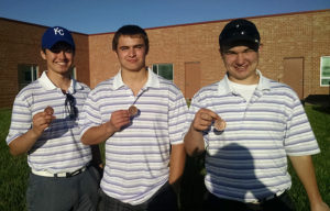 Louisburg's (from left) Michael Huffman, Jake Hill and Parker Parentis earned medals at Wednesday's junior varsity tournament in Osawatomie.