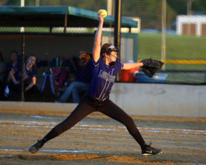 Freshman Bailey Sarna got her first win of the season Friday as she pitched a one-hitter in a 12-0 win over De Soto.