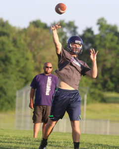 Quarterback Grant Harding releases a pass during a drill last week.