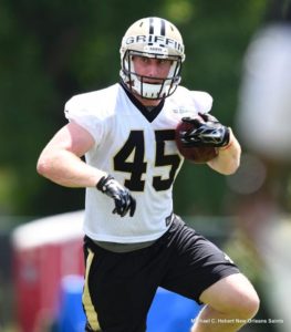 Photo taken by Michael C. Herbert / New Orleans Saints Garrett Griffin goes through a drill during the Saints offseason workouts in June.