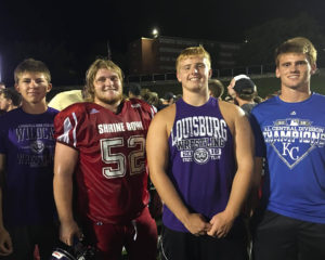 Vance's Louisburg teammates (from left) Austin Moore, Mason Koechner and Grant Harding made the trip down to Emporia to watch Vance play in the Shrine Bowl.